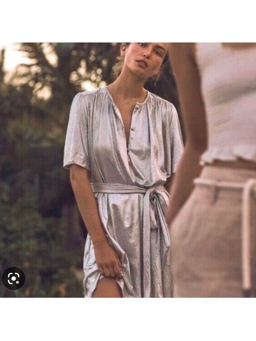 Anthropologie Sabina Musayev Cream Silver Metallic Dress